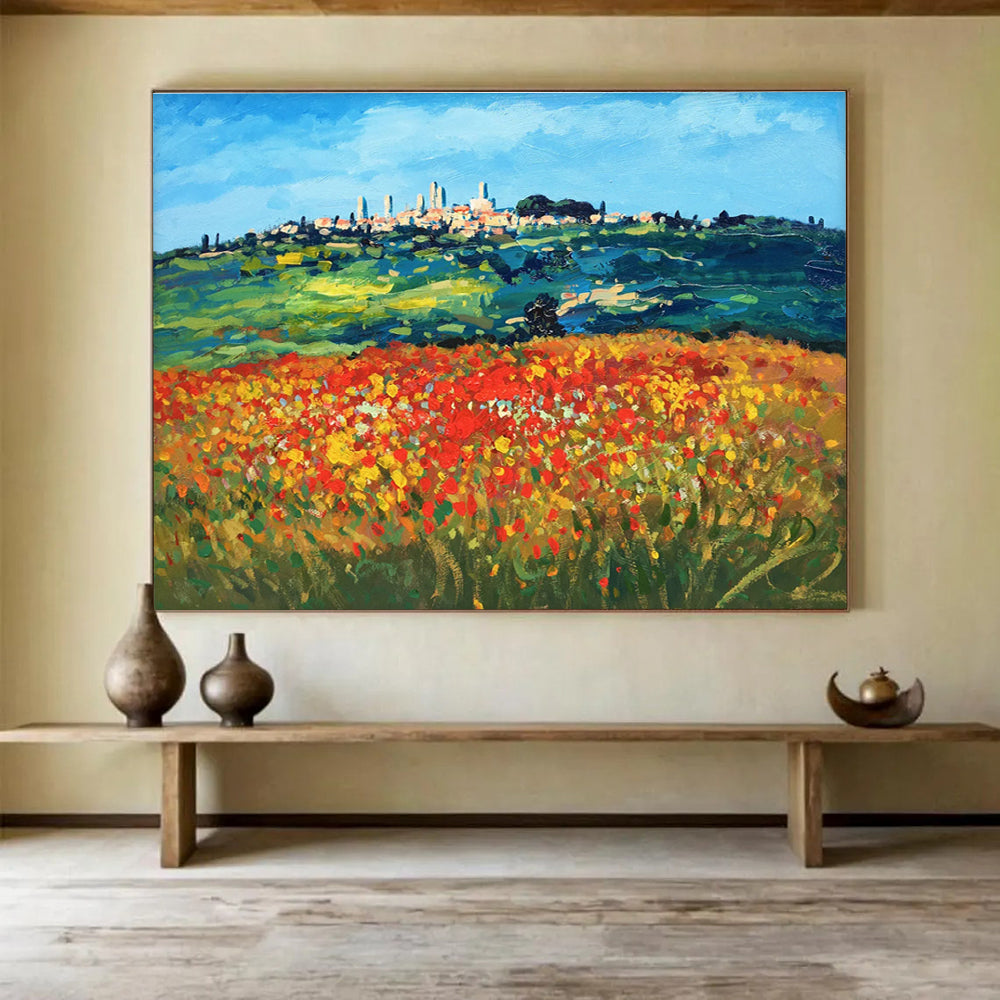 Colorful Tuscan Hilltop Town Abstract Painting THY468