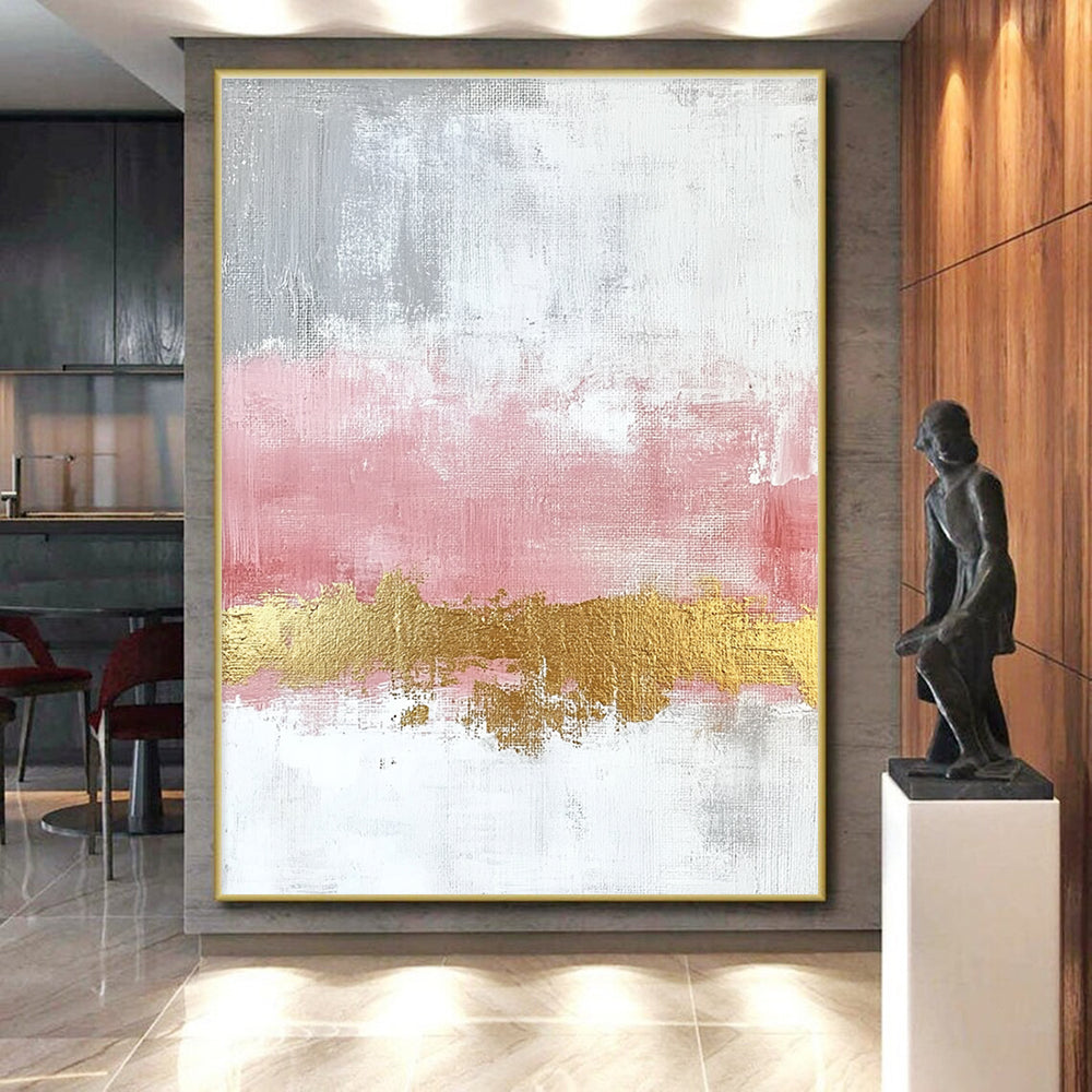 Pink Gold Abstract Painting with Gray and White GER330