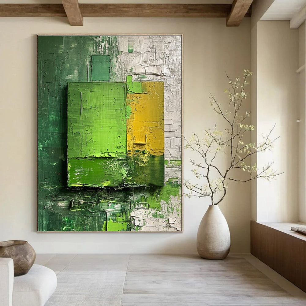 Green Yellow White Textured Abstract Painting ADGE030