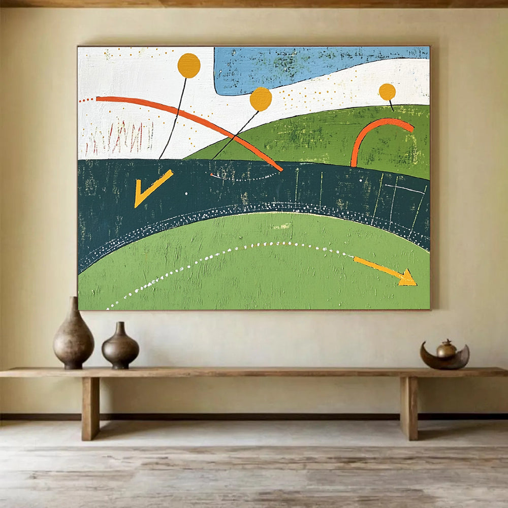 Colorful Geometric Landscape Abstract Painting with Playful Shapes DYP317