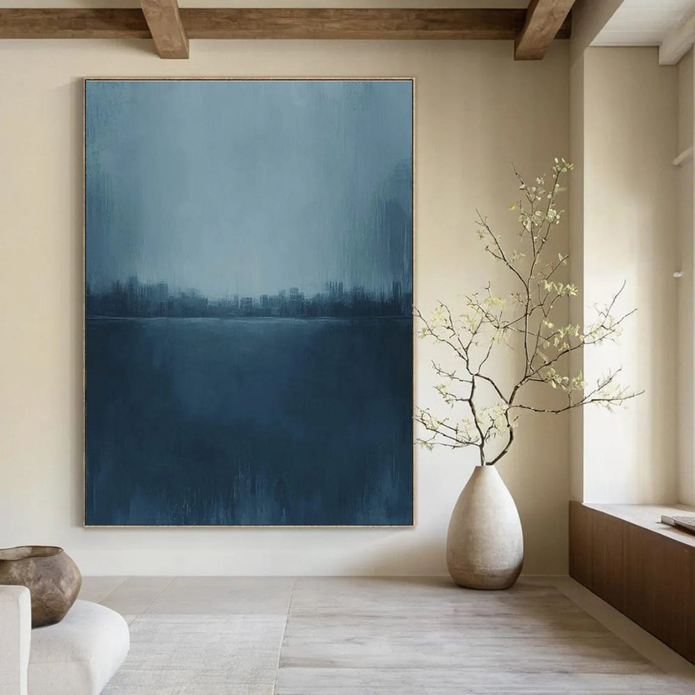 Blue Cityscape Abstract Painting with Misty Ambiance ADGE498