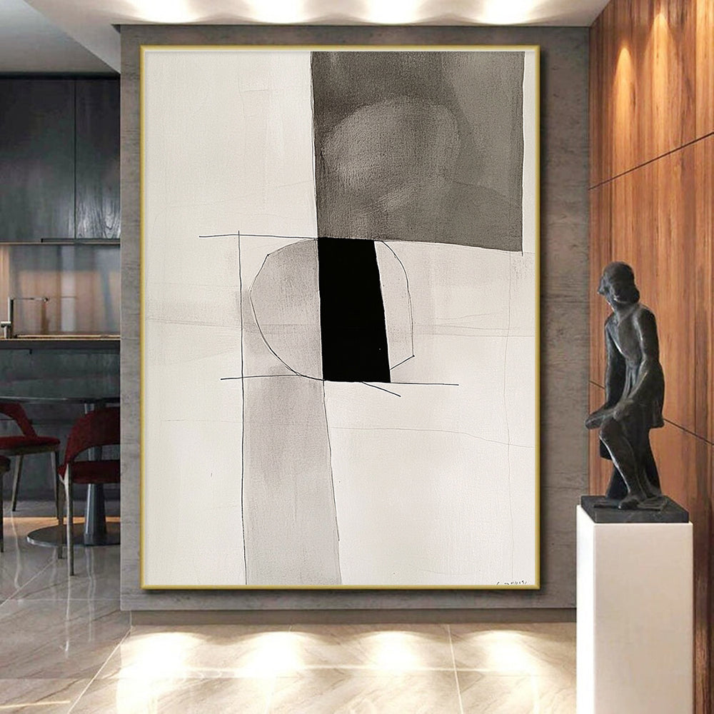Monochrome Geometric Abstract Painting with Simple Shapes GER721