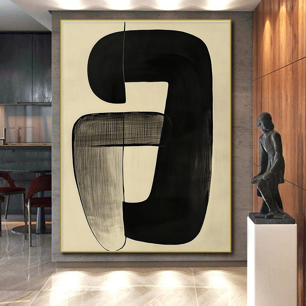 Black and Gray Curved Forms Abstract Painting with Subtle Textures GER012
