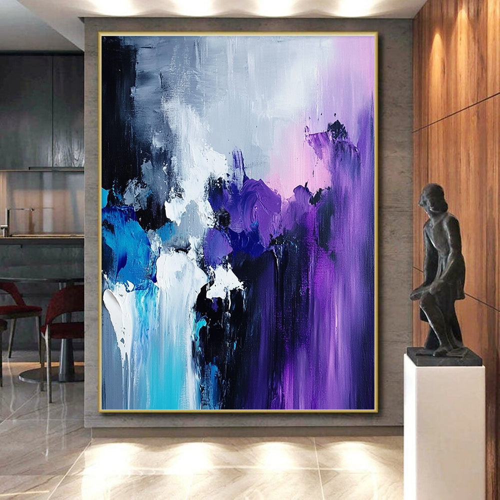 Purple Blue Gray Abstract Painting with Expressive Textures GER515