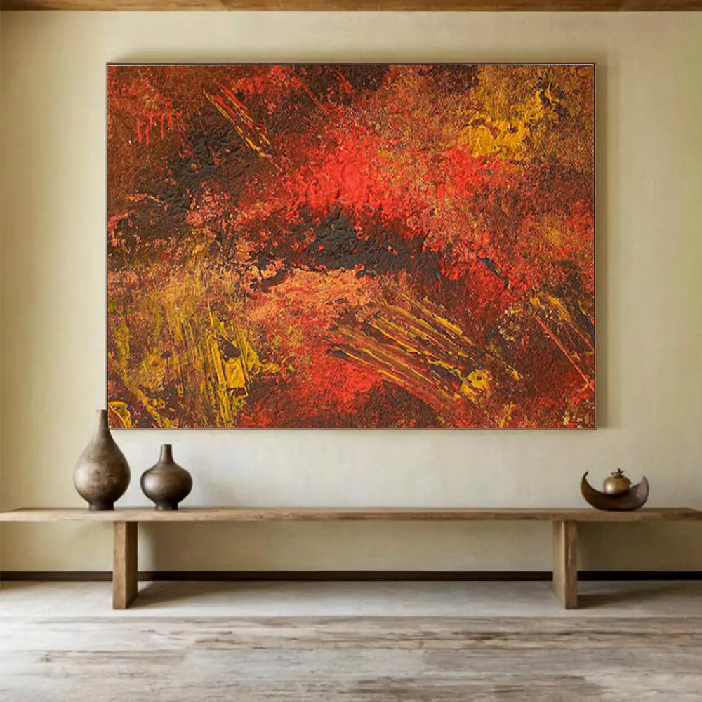 Red Brown Textured Abstract Painting with Ear THY Tones THY332