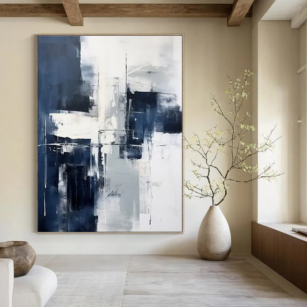 Blue and Gray Abstraction Abstract Painting with Dynamic Shapes ADGE128