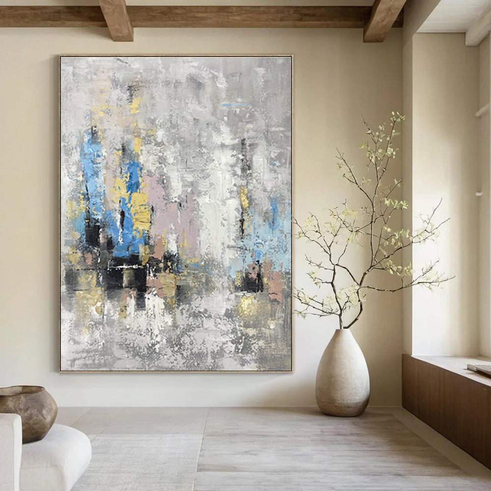 Gray Colorful Abstract City Painting ADGE248