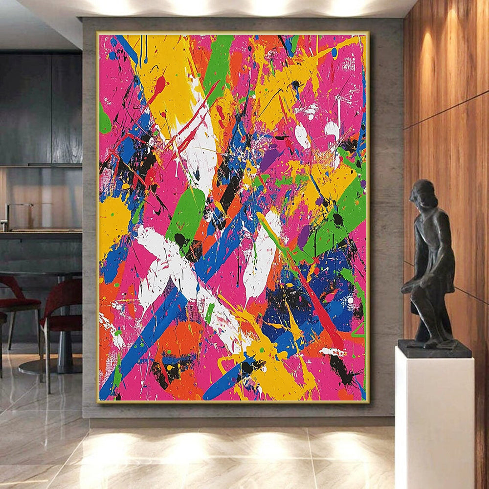 Splatter - Style Colorful Abstract Art on Pink Background GER301