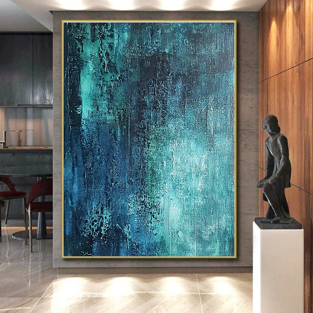 Deep Teal Textured Abstract Painting with Subtle Variations GER600