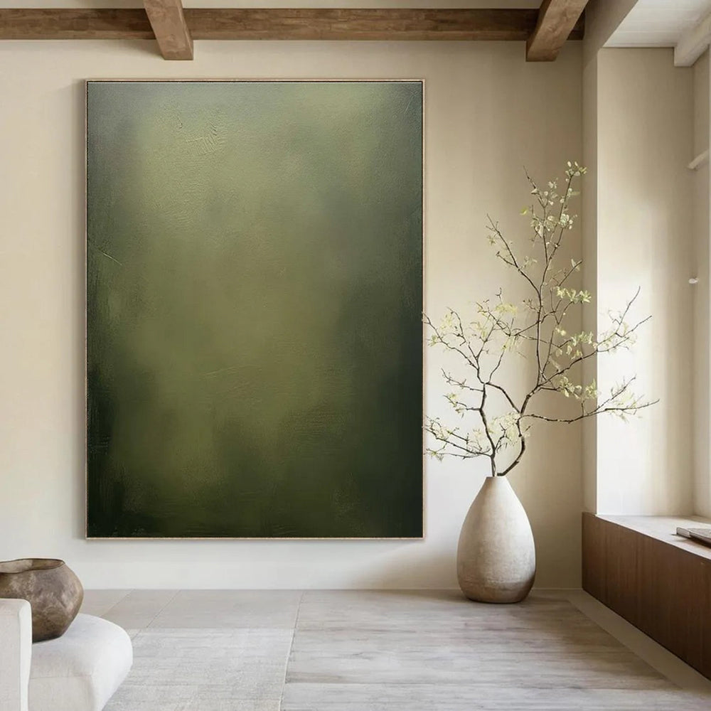 Olive Green Gradient Abstract Painting with Subtle Depth ADGE486