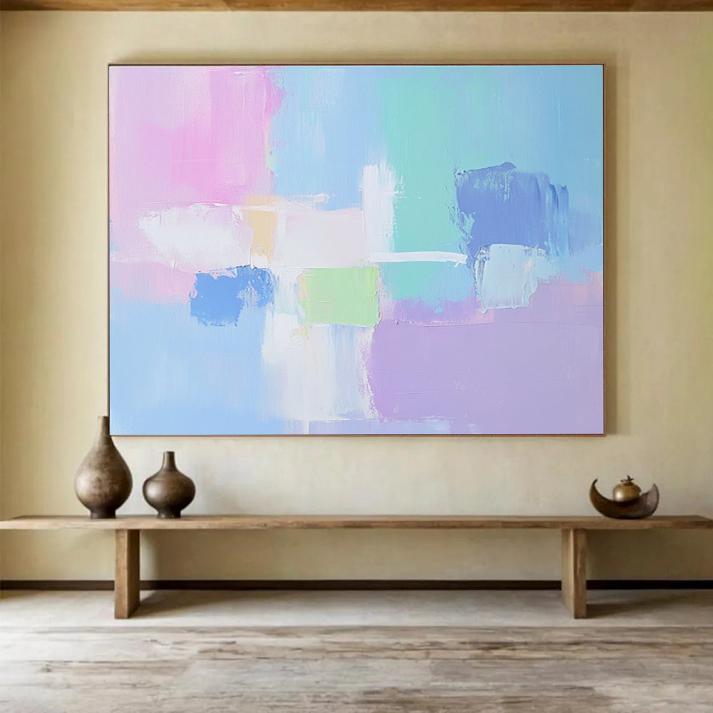 Pastel Color Block Abstract Painting with Soft Rainbow Hues DYP414