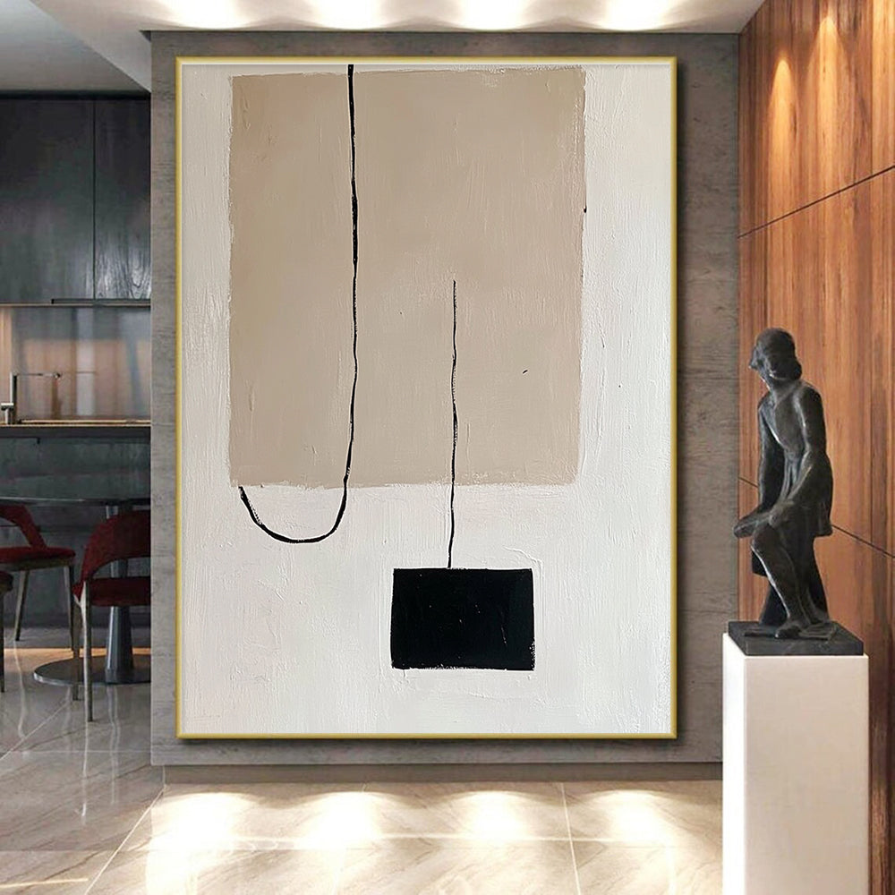 Beige and Black Minimalist Abstract Painting with Simple Forms GER152