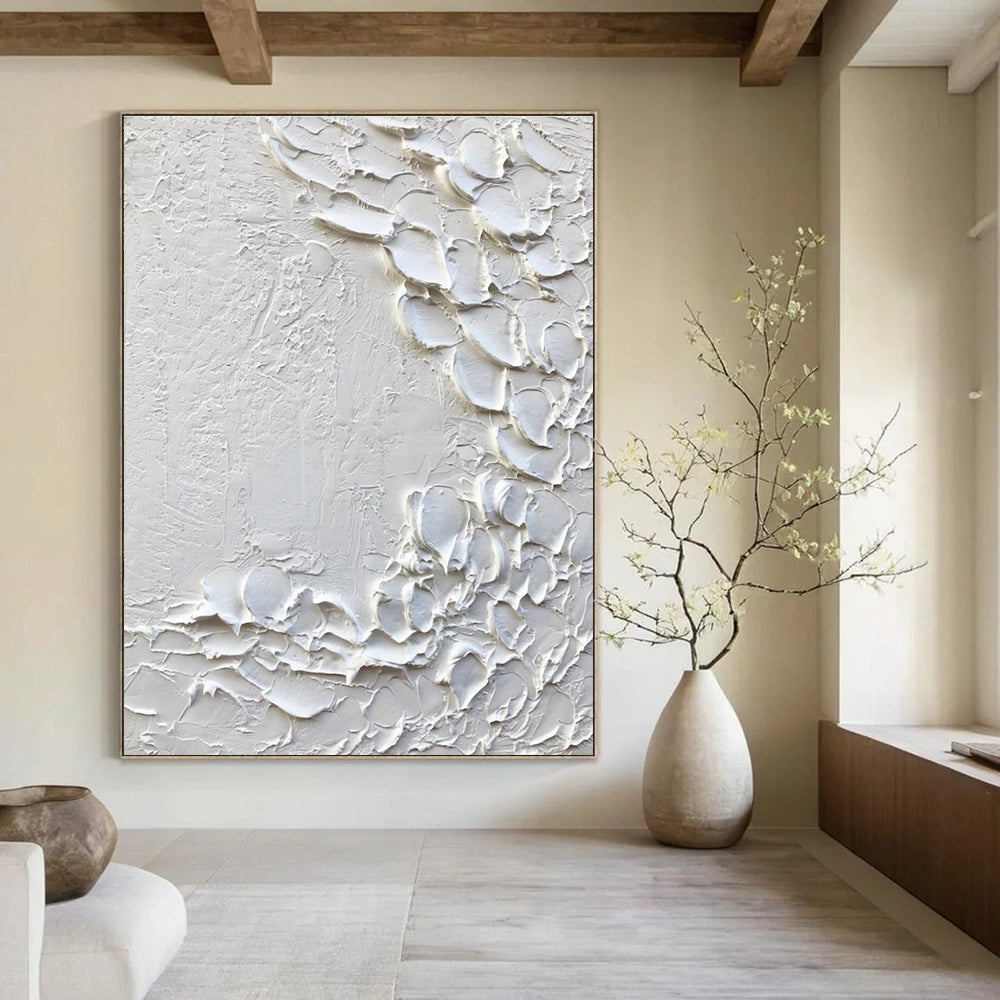 White Textured Minimalist Abstract Painting with Organic Shapes ADGE373