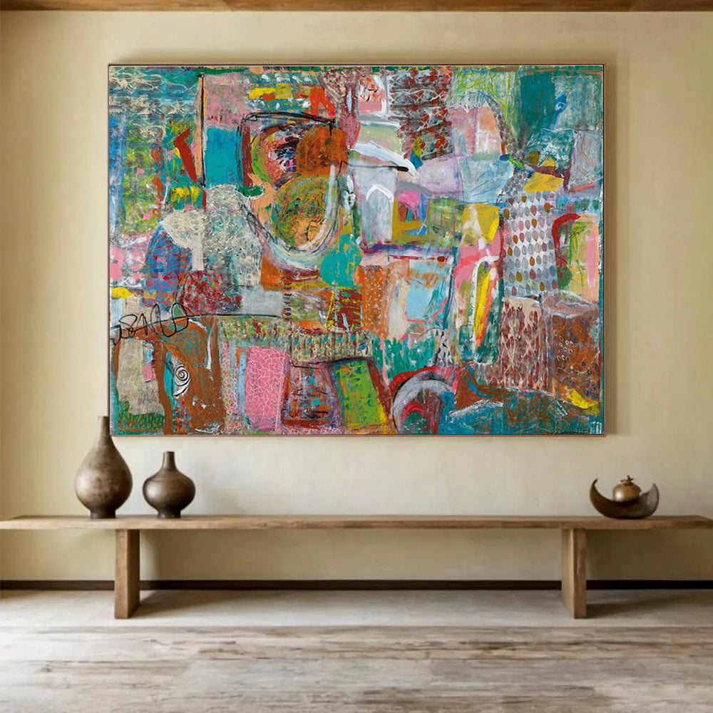 Mixed Media Abstract Painting with Textured Collage Elements THY236