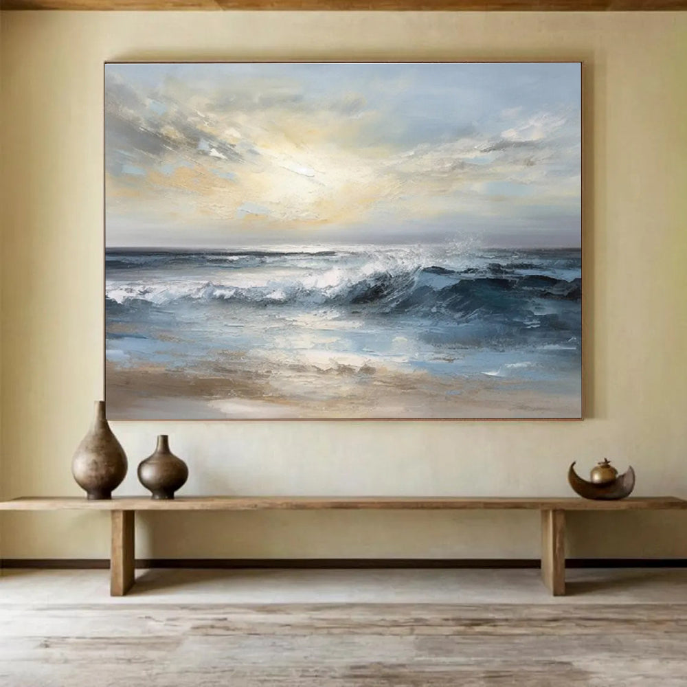 Calm Sea Abstract Painting with Soft Ocean Hues THY315