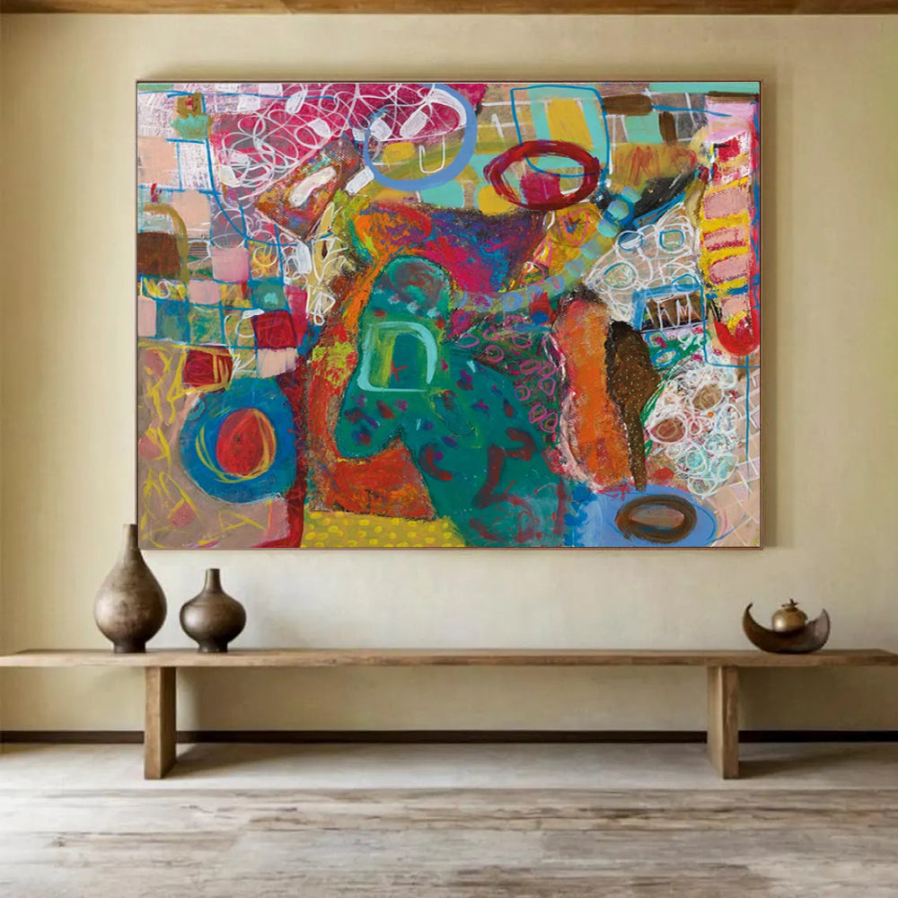 Playful Colorful Abstract Painting with Whimsical Shapes and Lines THY244