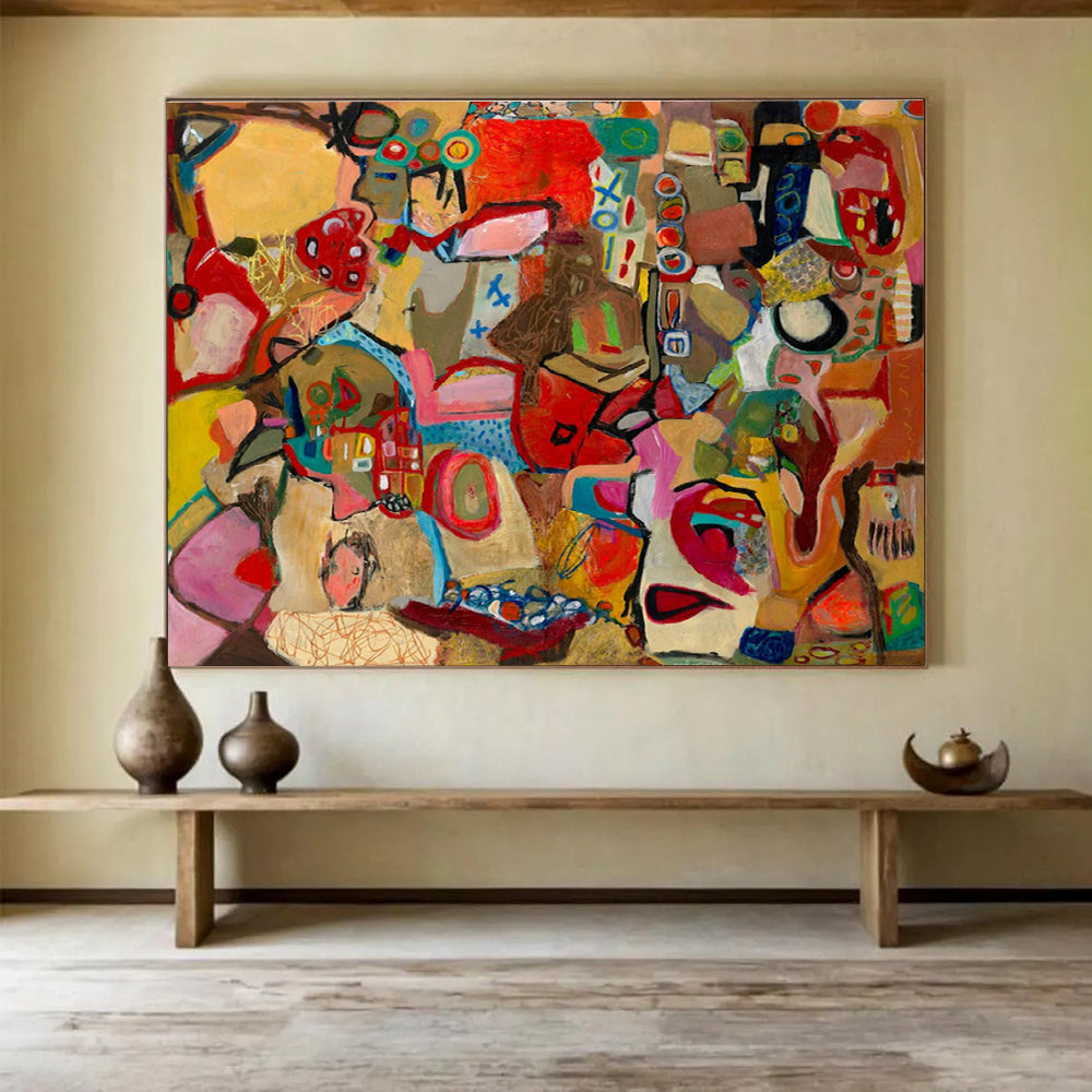 Colorful Abstract Collage Painting with Mixed Shapes and Hues THY240