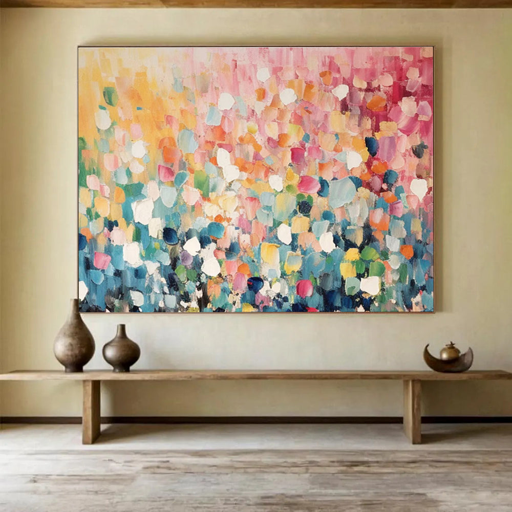 Colorful Patchwork Abstract Painting with Pastel and Bright Hues THY161