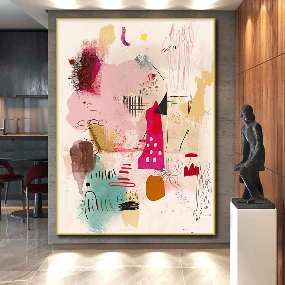 Whimsical Mixed Media Abstract Collage with Playful Shapes GER204
