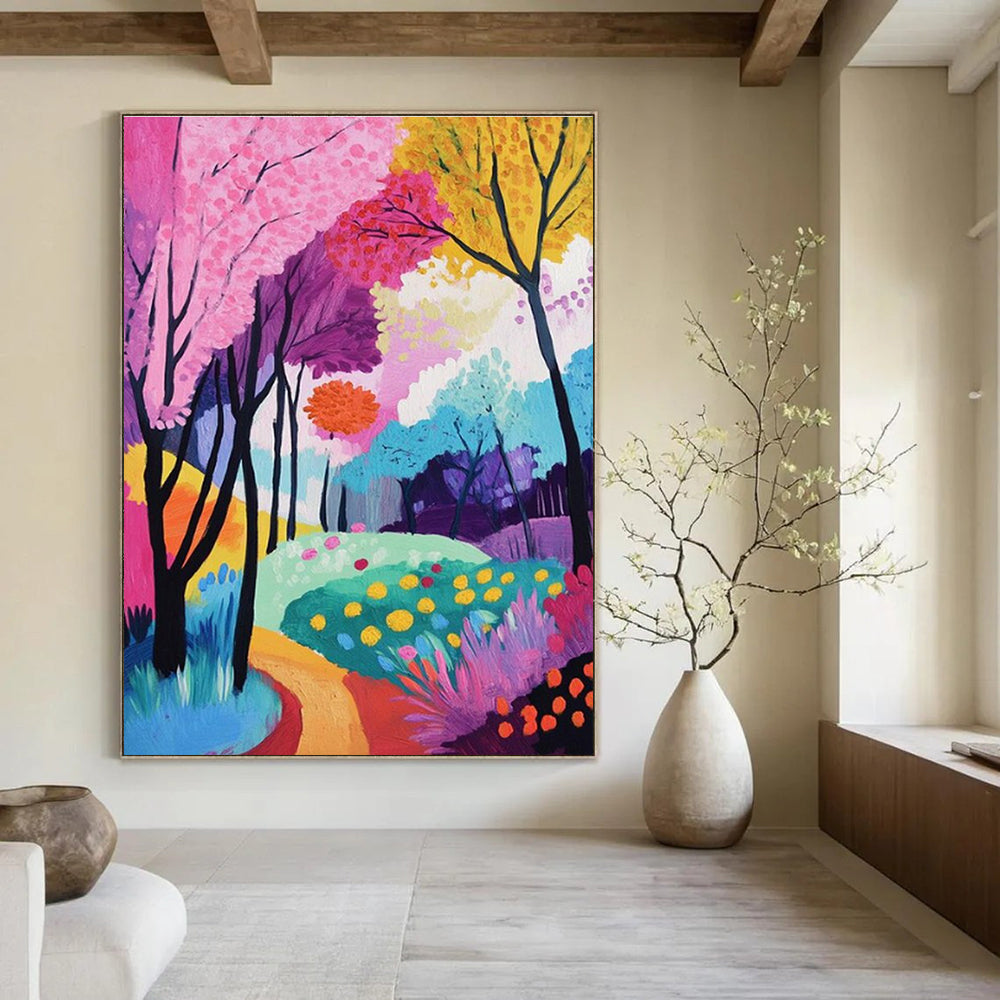 Colorful Forest Abstract Painting with Whimsical Trees ADGE529
