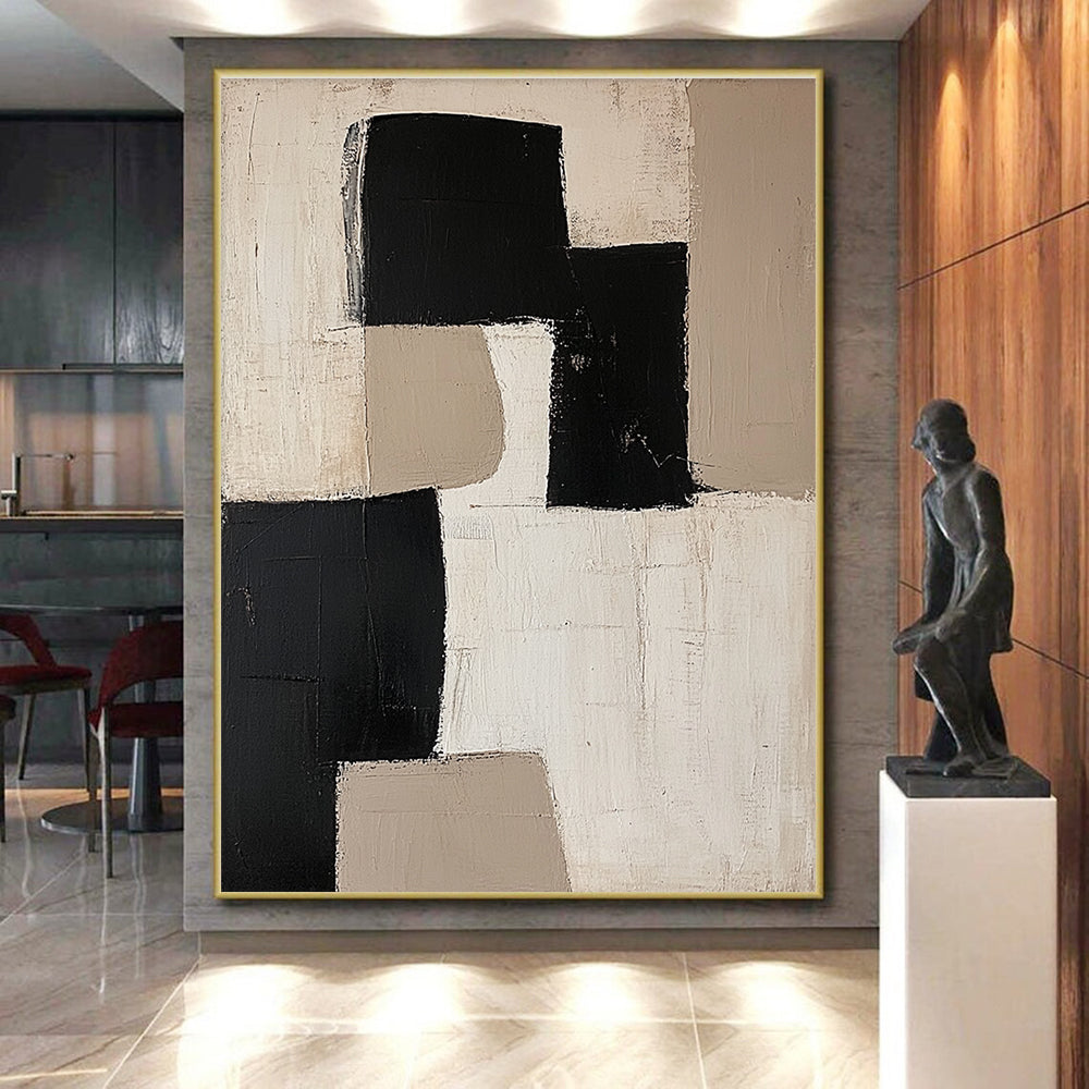 Black and Beige Geometric Block Abstract Painting GER230