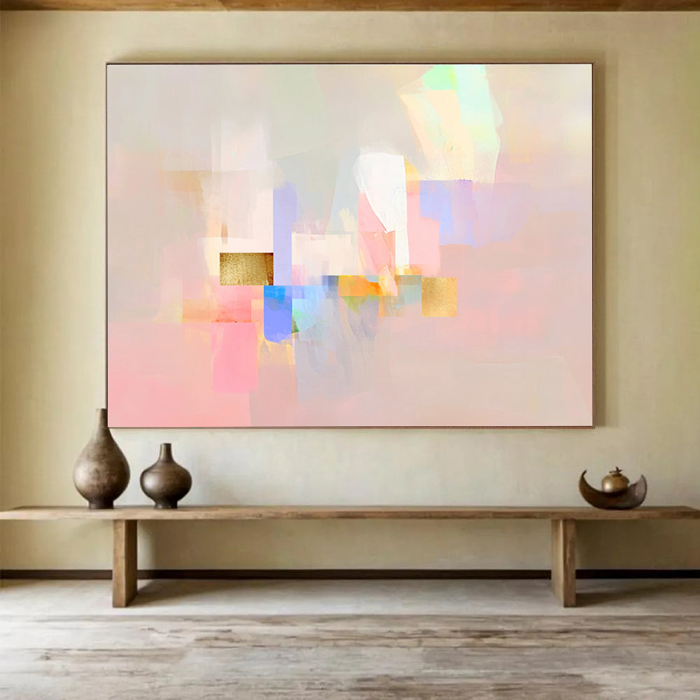 Soft Color Block Abstract Painting with Gold Accents DYP204