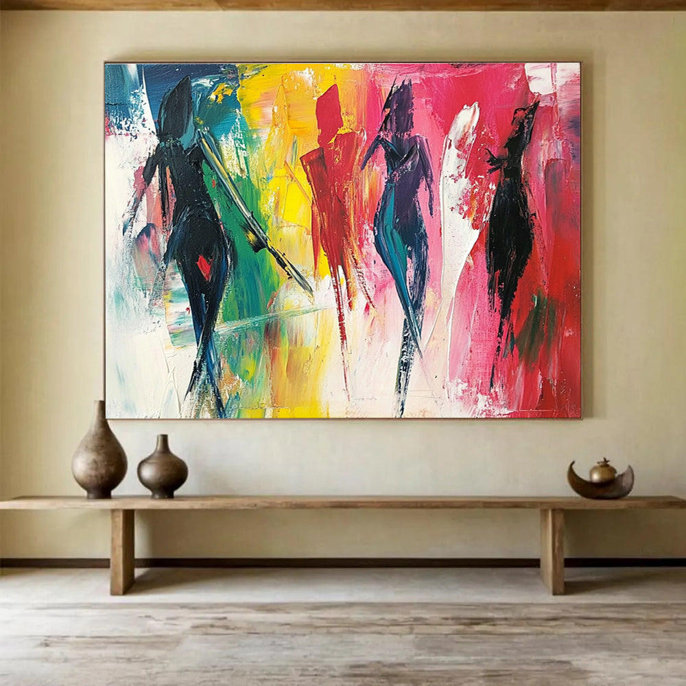 Colorful Figures Abstract Painting with Dynamic Brushstrokes DYP347
