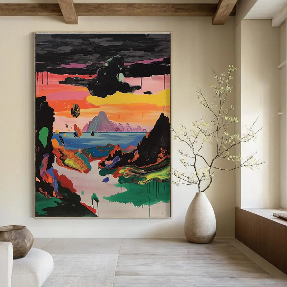 Surreal Landscape with Colorful Mountains and Sky Abstract Painting ADGE107