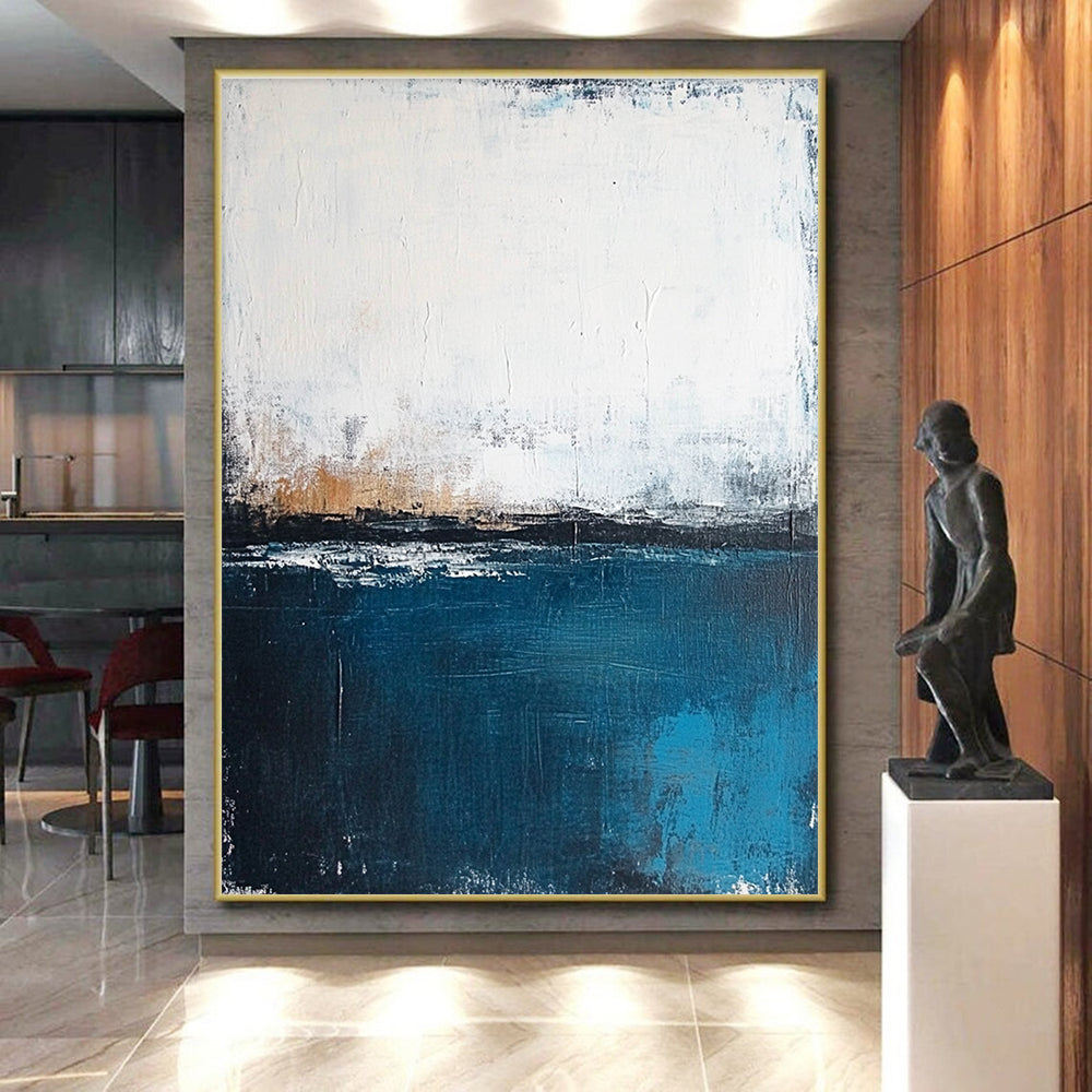 White Blue and Brown Abstract Painting with Minimalist Serenity GER399