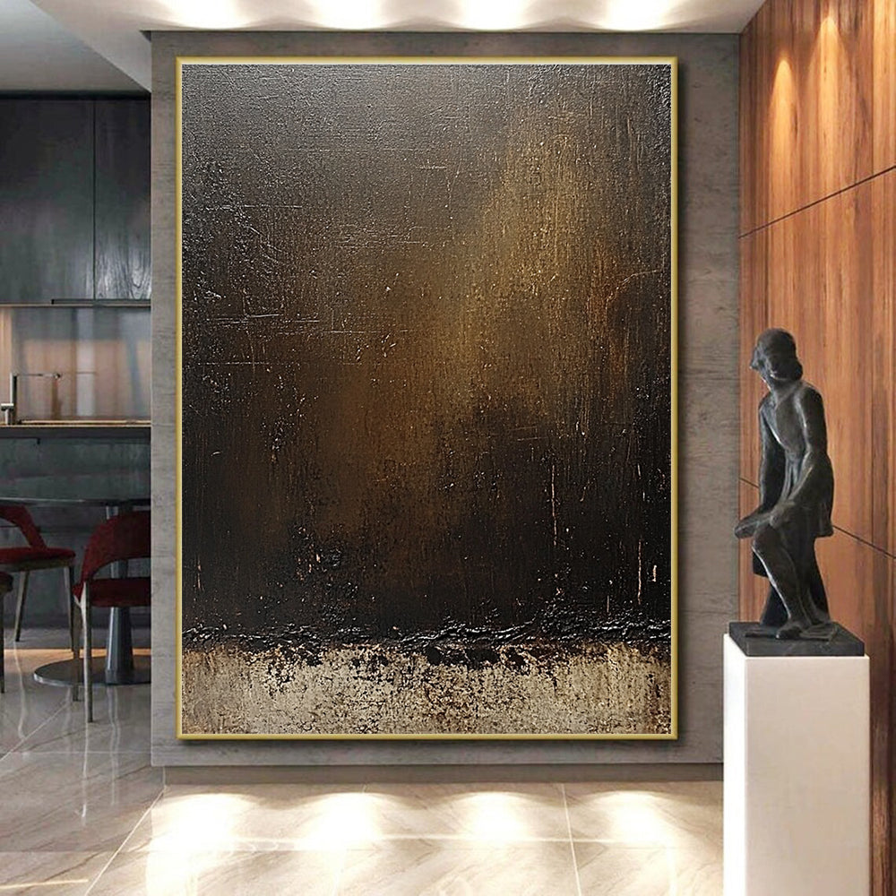 Dark Gradient Brown Abstract Painting with Textured Layers GER292