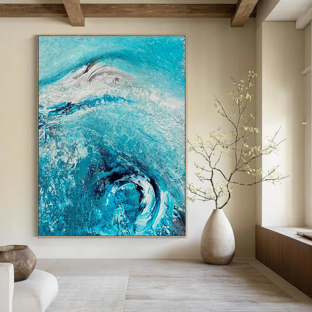 Turquoise Wave Abstract Painting with Swirling Textures ADGE469