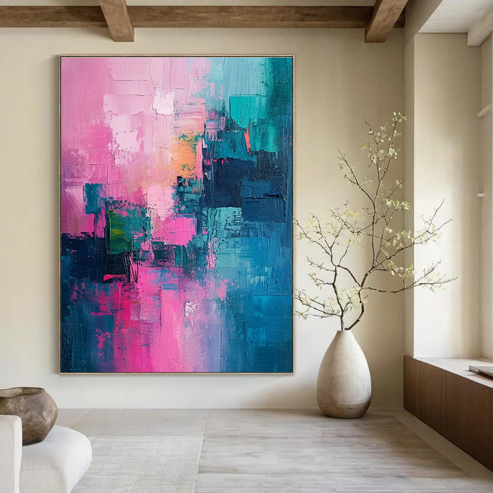Soft Pink and Blue Abstract Painting with Textured Layers ADGE061