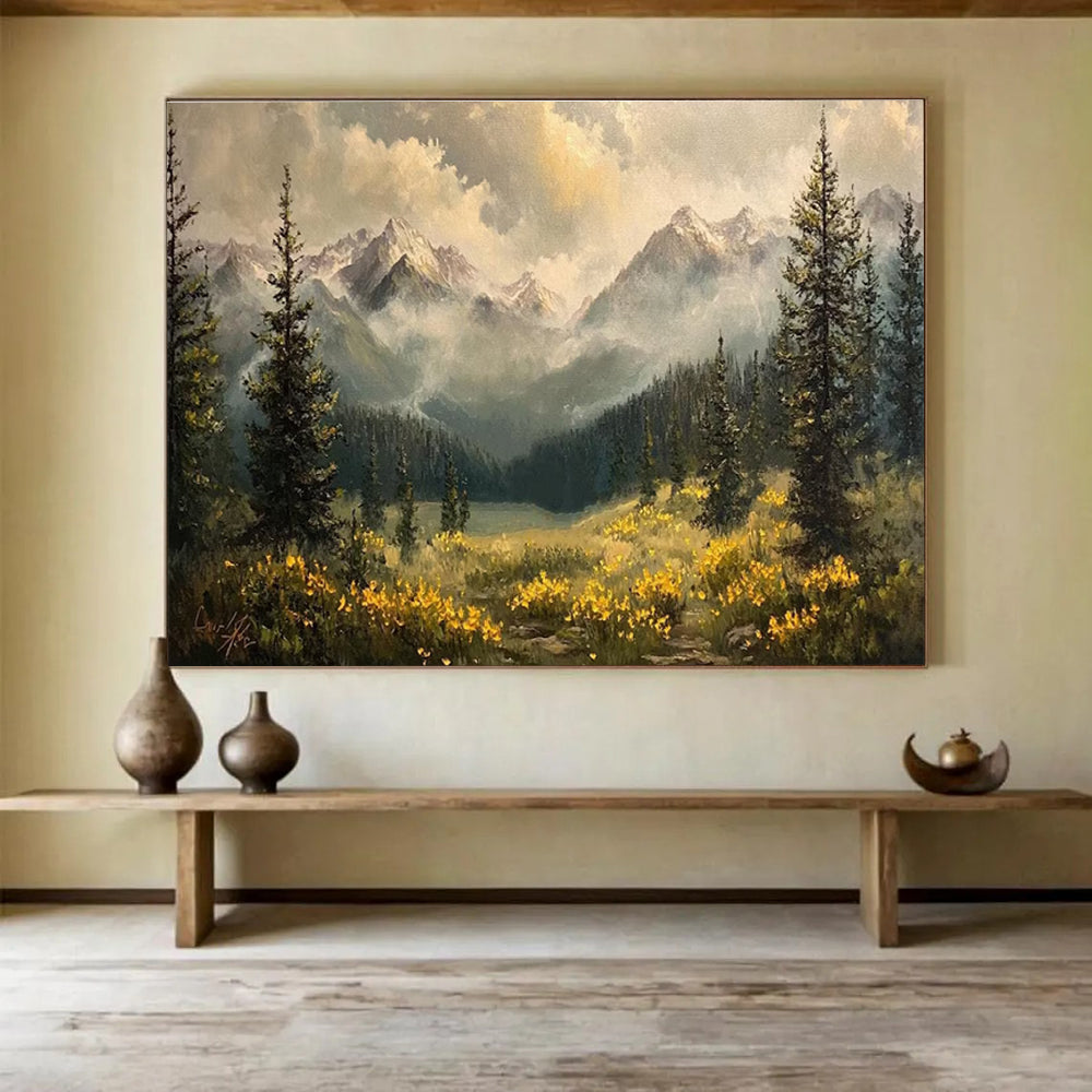 Mountain Valley with Wildflowers Abstract Painting THY420