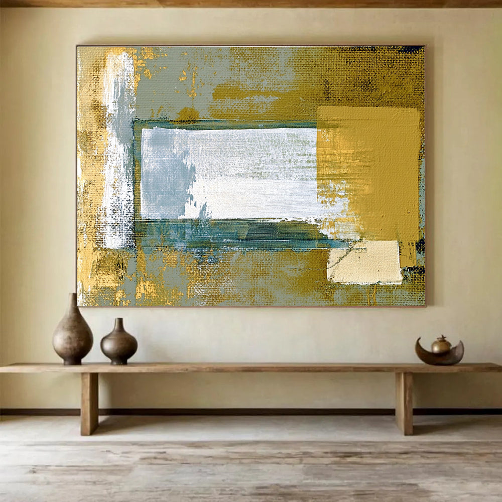 Gold Gray Abstract - Geometric Textured Abstract Painting DYP017