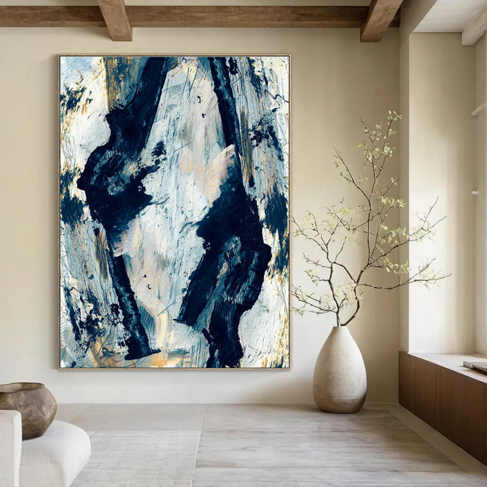 Blue Gold Abstract Strokes Painting ADGE244