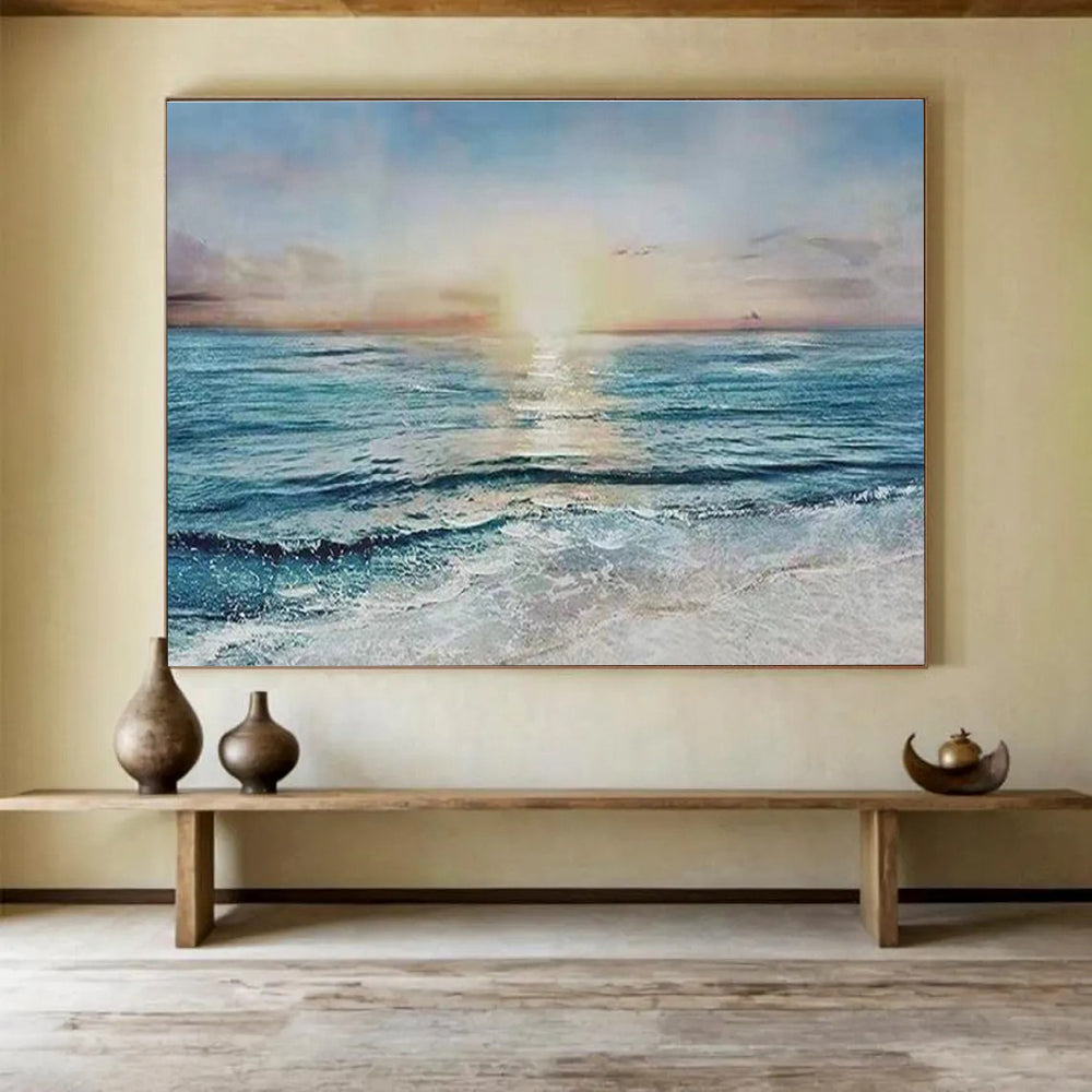 Seaside Sunset Serenity Abstract Painting with Warm Ocean Hues THY260