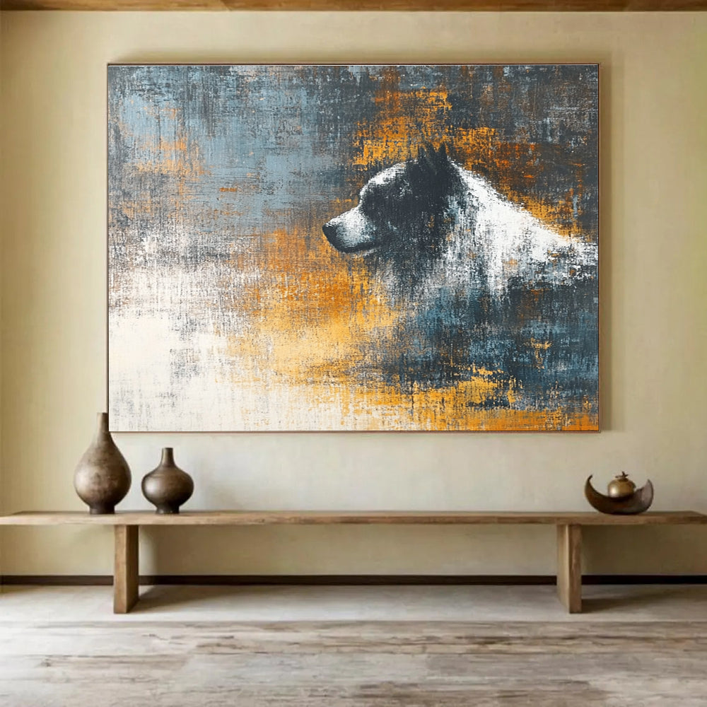Abstract Dog Portrait Painting with Gray and Orange Tones DYP280