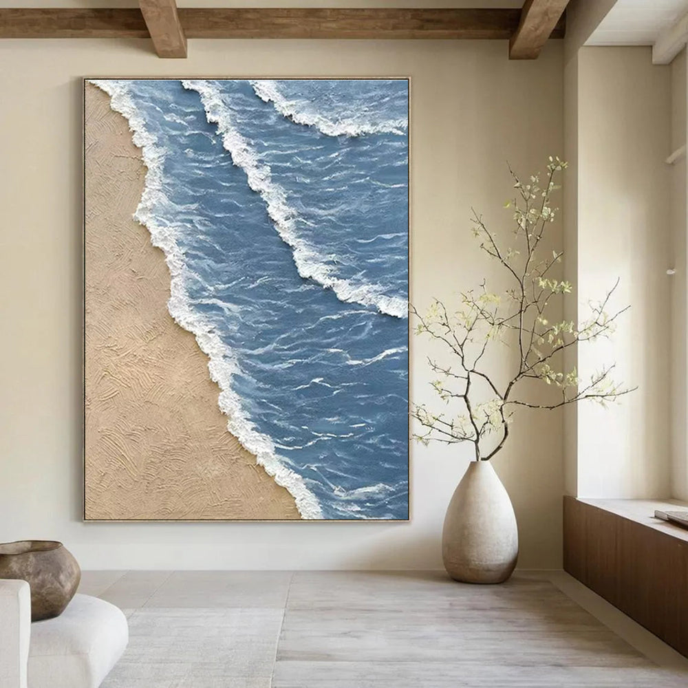 Beach Wave Abstract Painting with Sand and Blue Water ADGE333