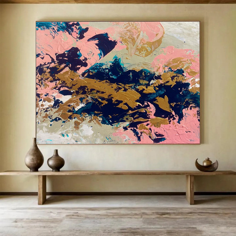 Pink Gold Navy Abstract Painting with Elegant, Feminine Vibes THY384