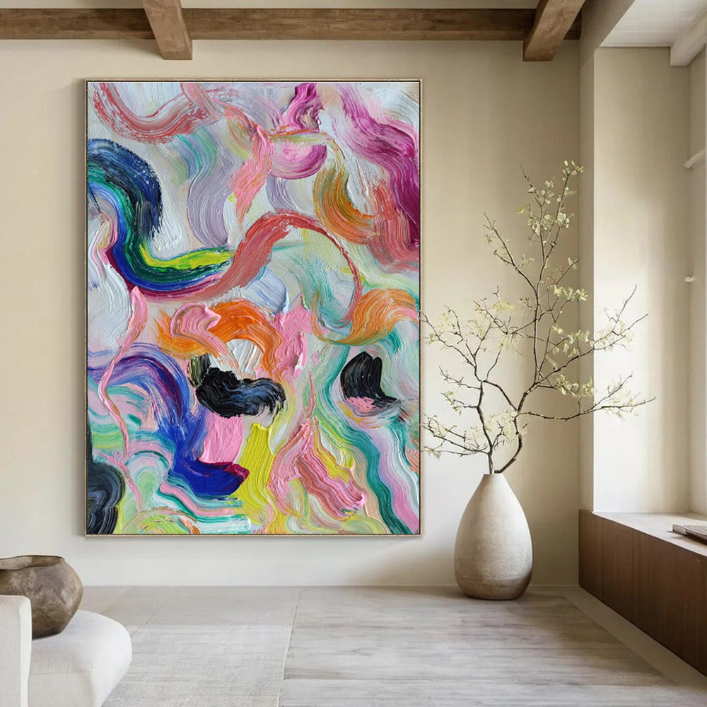 Oversized Hand - Painted Abstract Canvases for Living Room Media Walls and Cottage Dining Porches DLZ0780