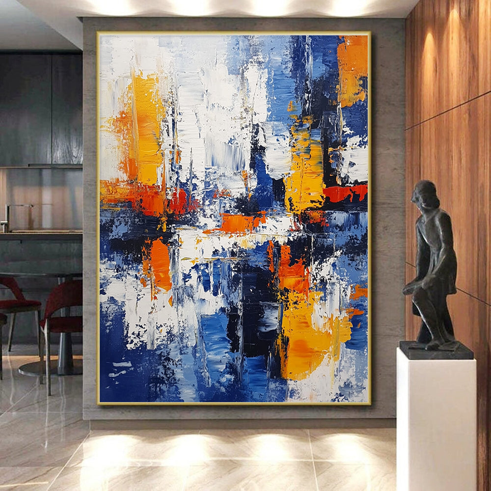 Blue Orange Abstract Painting with Textured Layers GER711