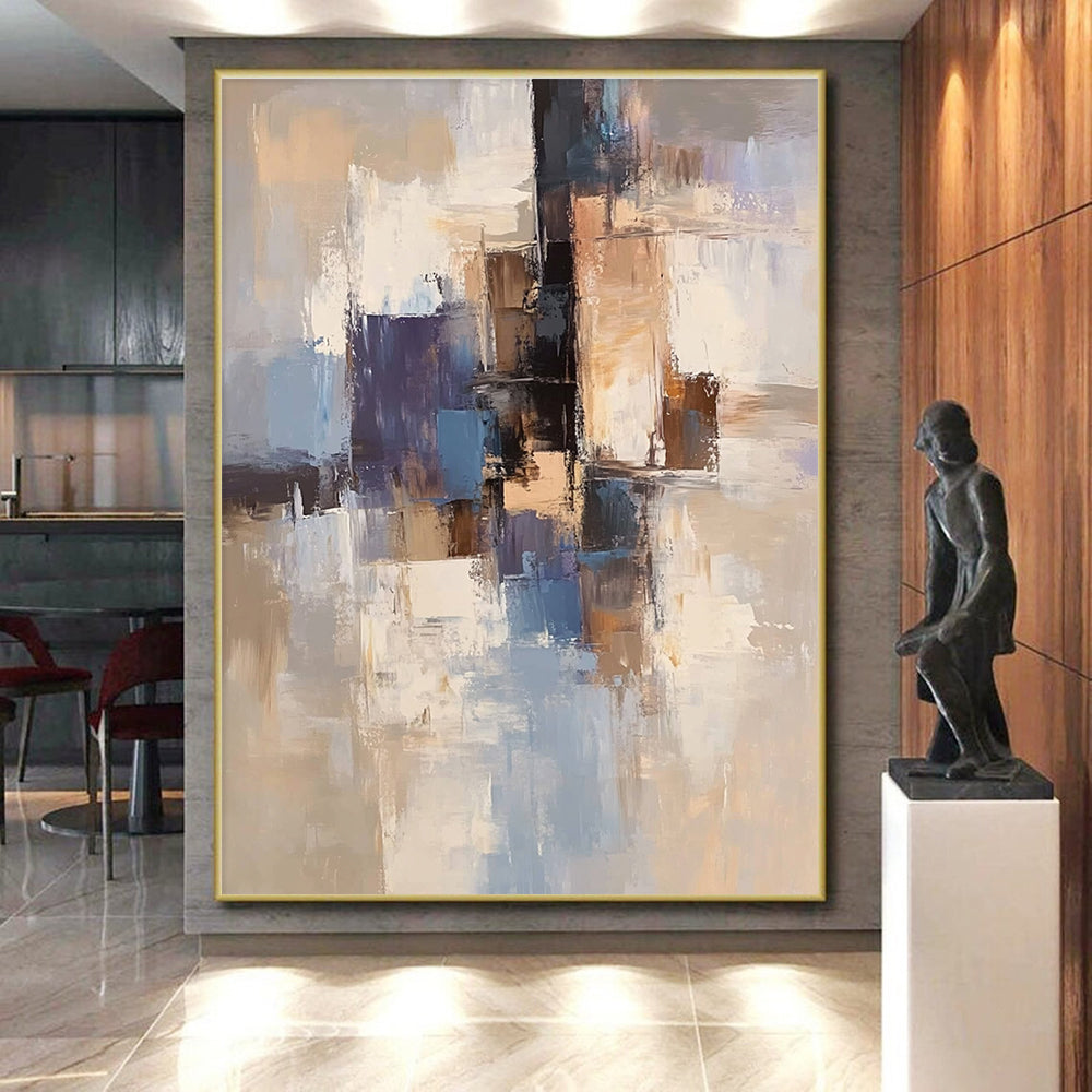 Blue Purple Beige Abstract Painting with Dynamic Color Fusion GER772