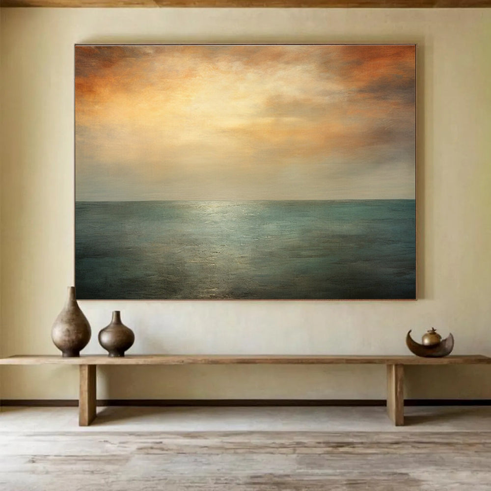 Orange and Blue Toned Sea Sky Abstract Painting THY010