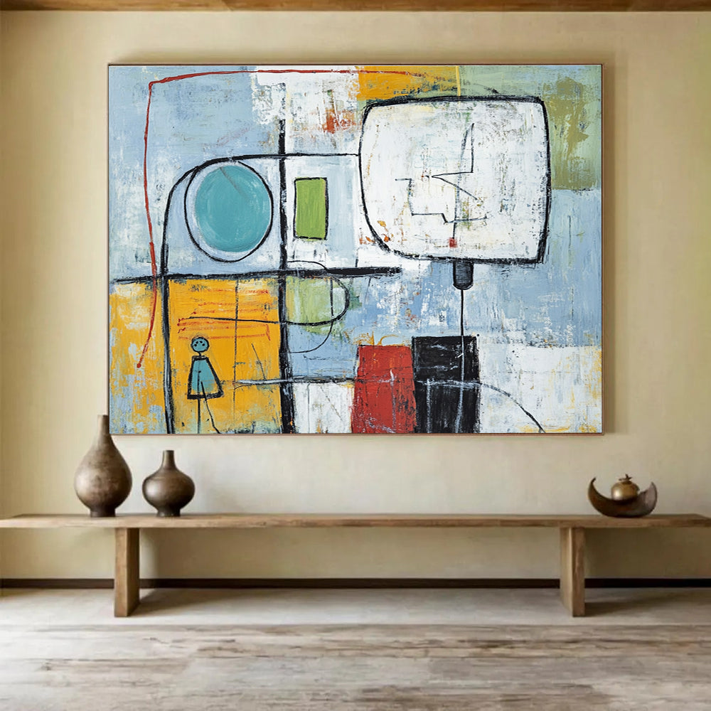 Whimsical Figures Abstract Painting with Colorful and Playful Tones DYP353