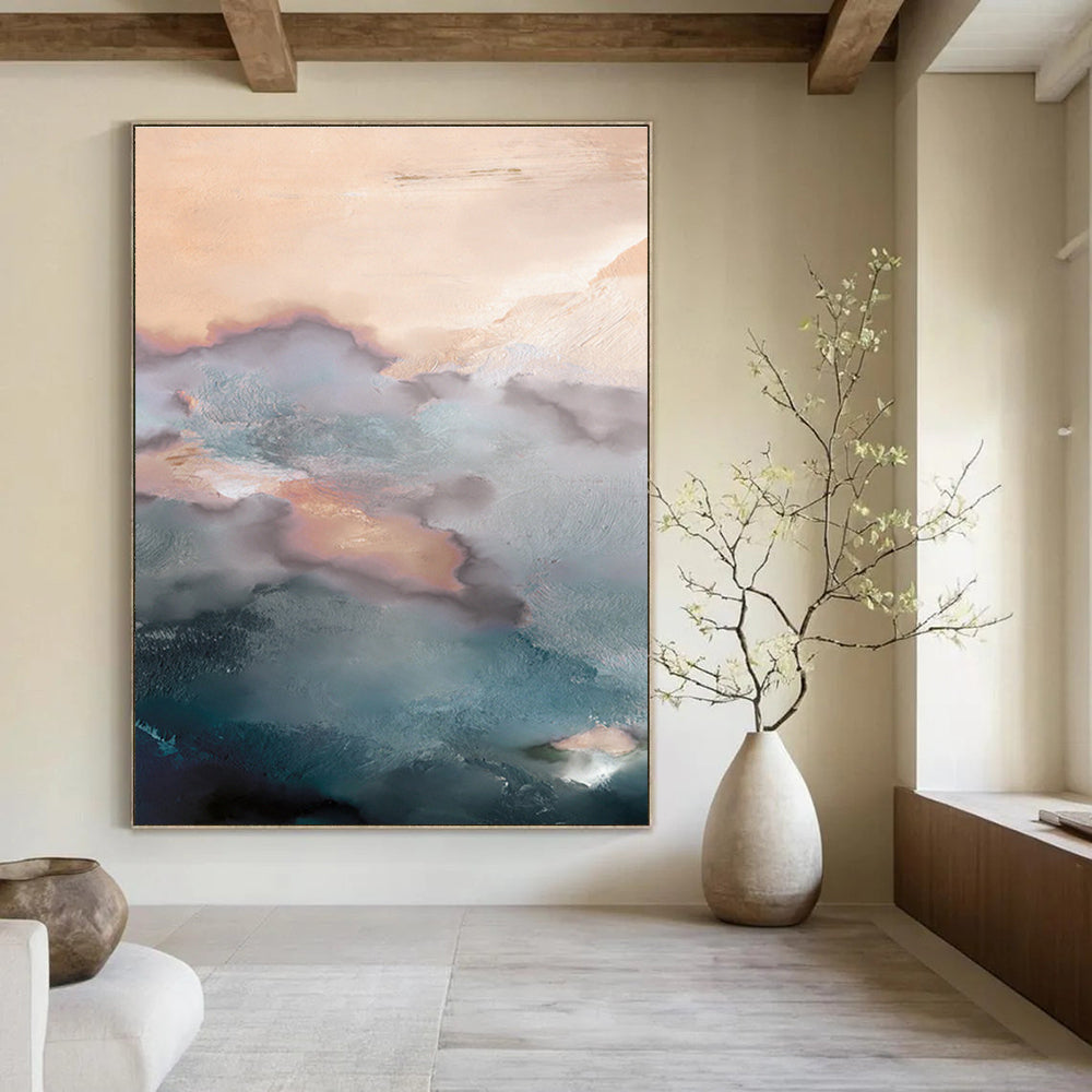 Blush and Teal Cloud - like Abstract Painting ADGE164