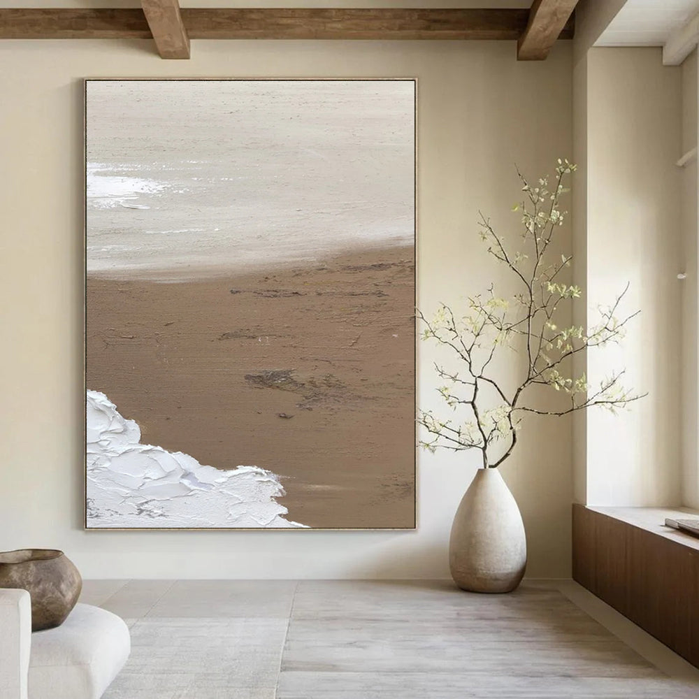 Brown and White Textured Abstract Painting with Uneven Edges ADGE375
