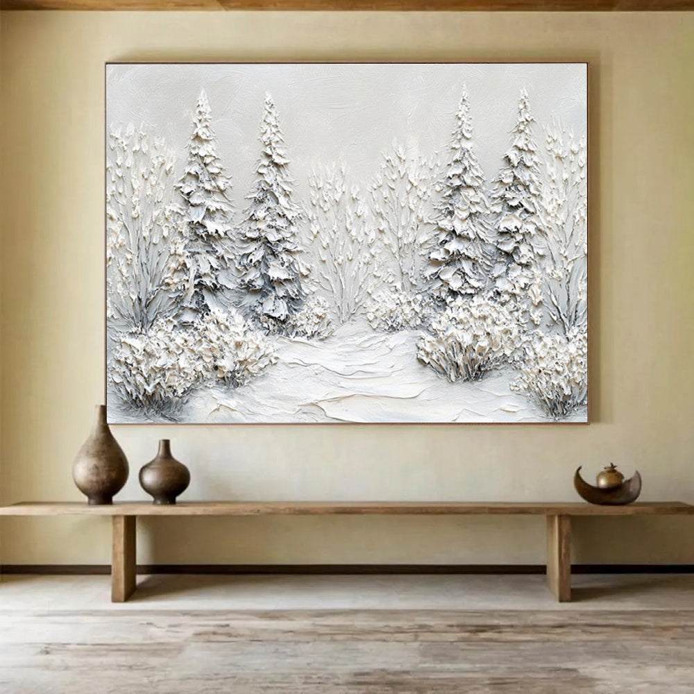Textured Snowy Forest Abstract Painting THY422