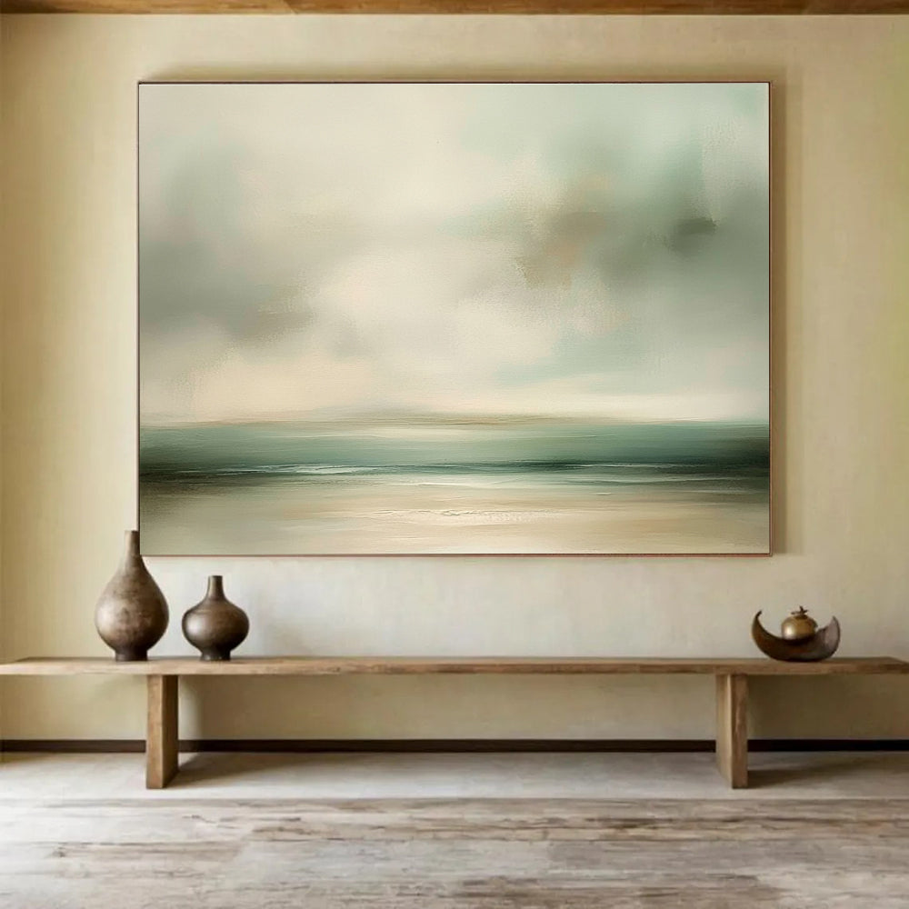 Soft Coastal Hues Abstract Painting with Muted Greens and Beiges DYP230