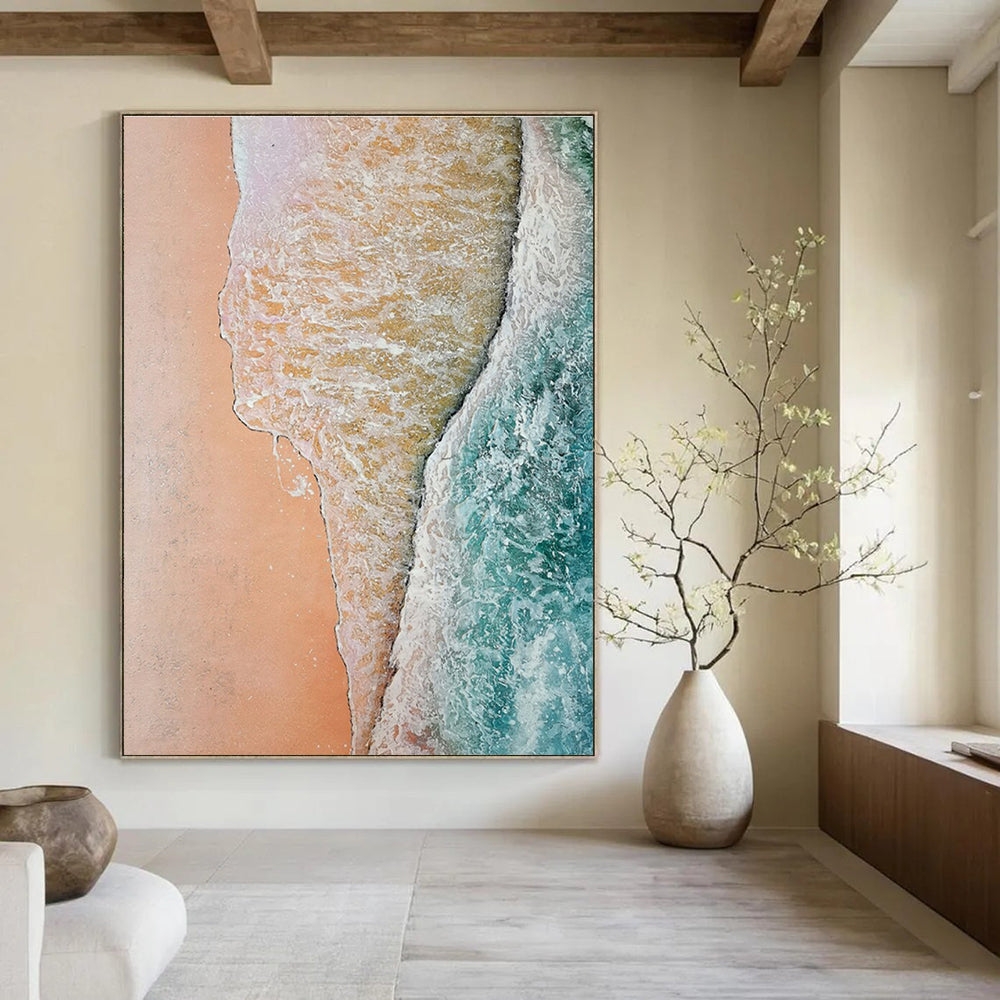Peach Blue Green Aerial Abstract Painting ADGE044