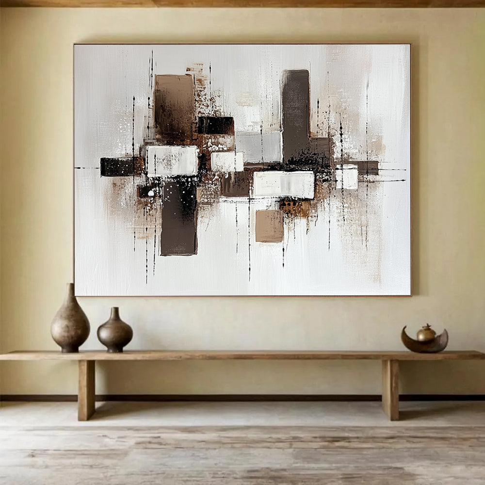 Neutral Tones Abstract Painting with Brown and White Shades DYP372